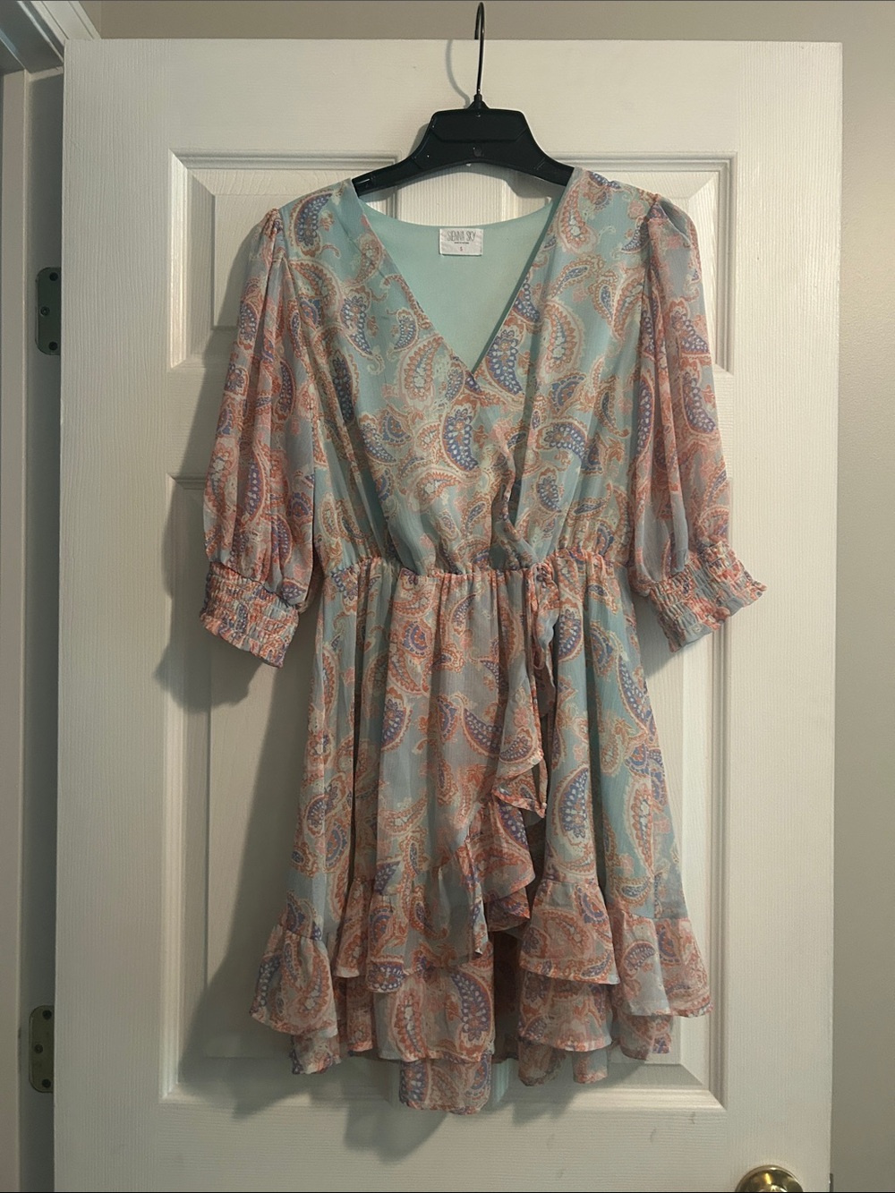Blue Paisley Wrap Mini Dress Size Small